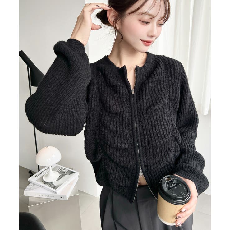 シャーリングジップニットカーディガン | moment+ | 詳細画像20 