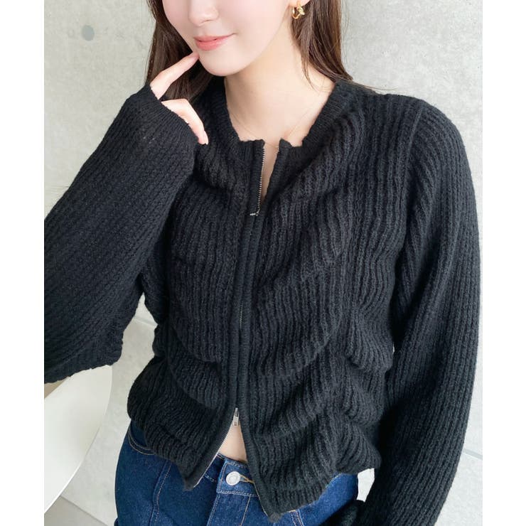 シャーリングジップニットカーディガン | moment+ | 詳細画像23 