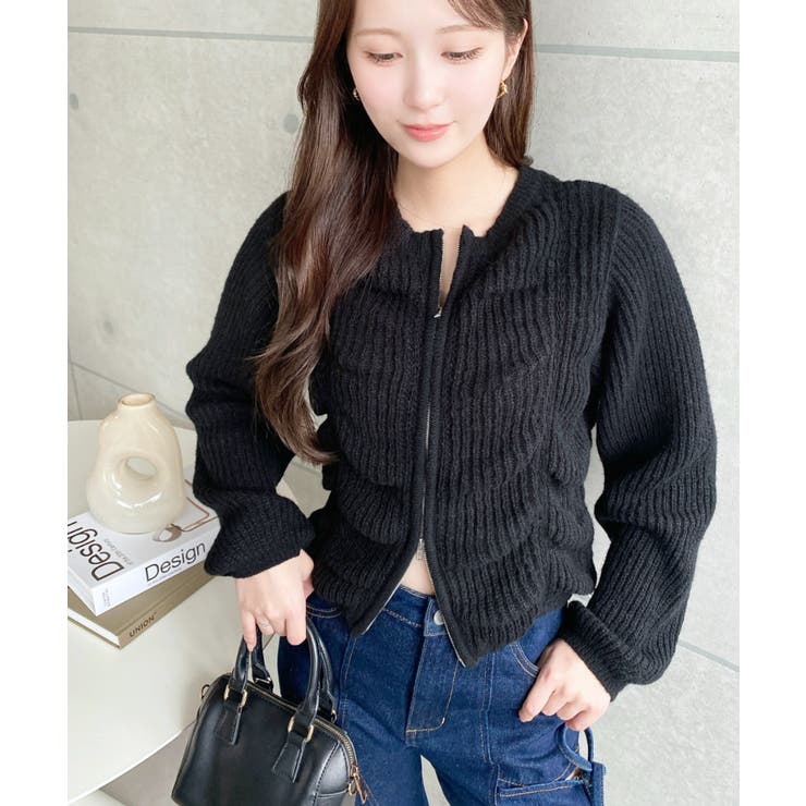 シャーリングジップニットカーディガン | moment+ | 詳細画像24 