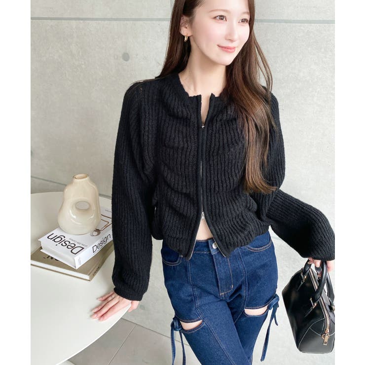 シャーリングジップニットカーディガン | moment+ | 詳細画像25 