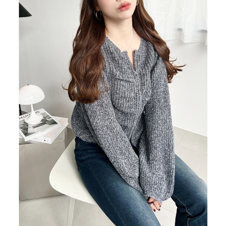 シャーリングジップニットカーディガン | moment+ | 詳細画像30 