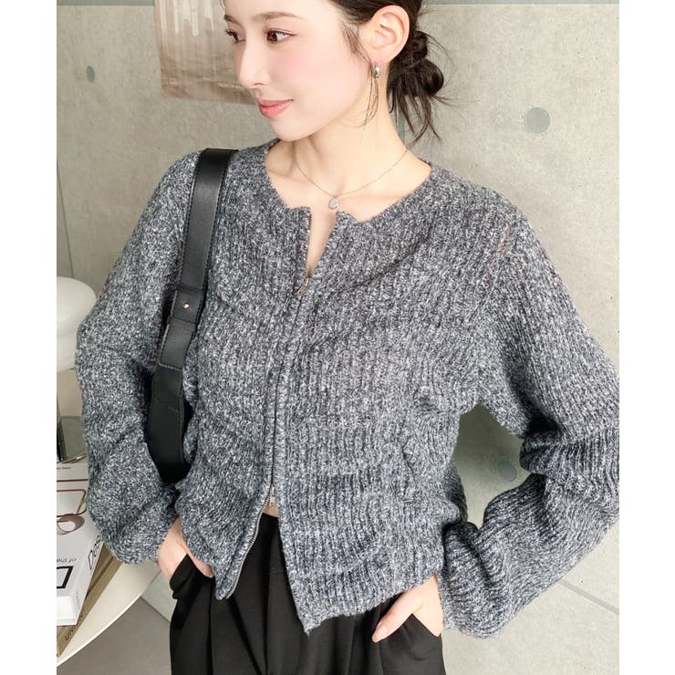 シャーリングジップニットカーディガン | moment+ | 詳細画像31 