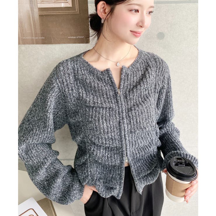 シャーリングジップニットカーディガン | moment+ | 詳細画像32 