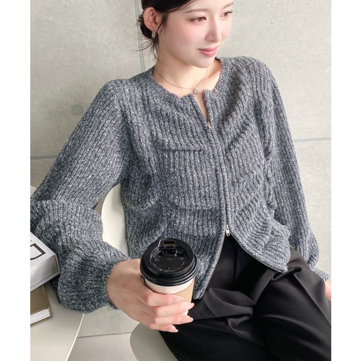 シャーリングジップニットカーディガン | moment+ | 詳細画像35 