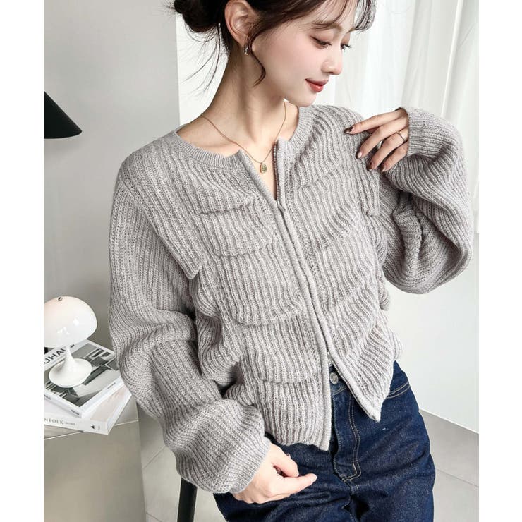 シャーリングジップニットカーディガン | moment+ | 詳細画像37 