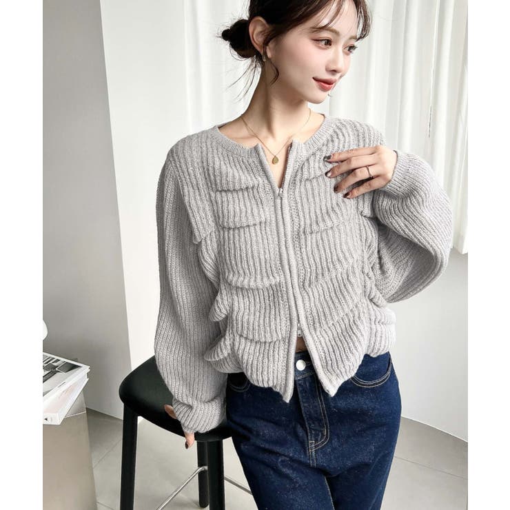 シャーリングジップニットカーディガン | moment+ | 詳細画像38 