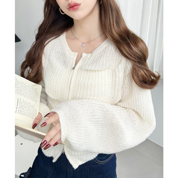 シャーリングジップニットカーディガン | moment+ | 詳細画像4 