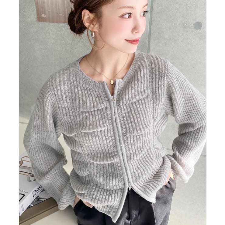 シャーリングジップニットカーディガン | moment+ | 詳細画像40 