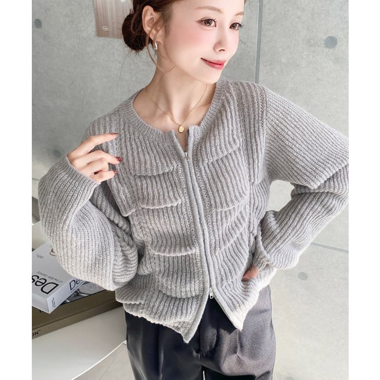 シャーリングジップニットカーディガン | moment+ | 詳細画像42 