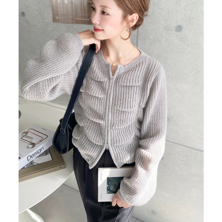 シャーリングジップニットカーディガン | moment+ | 詳細画像43 