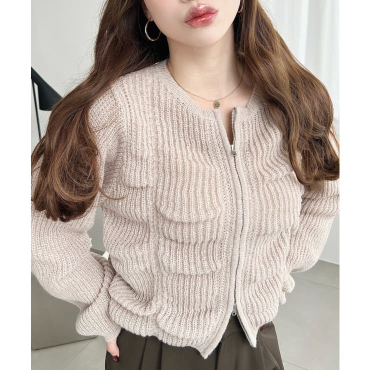 シャーリングジップニットカーディガン | moment+ | 詳細画像46 