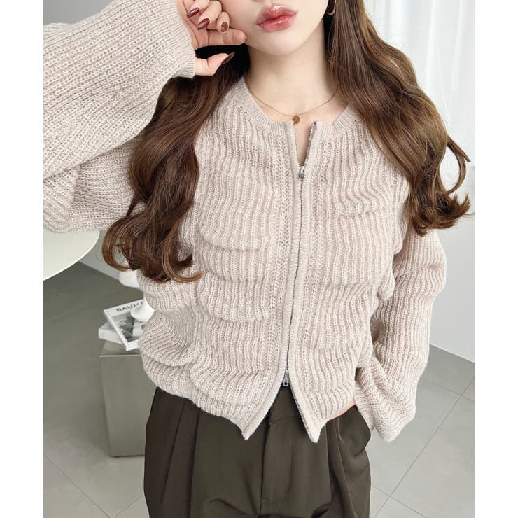 シャーリングジップニットカーディガン | moment+ | 詳細画像47 