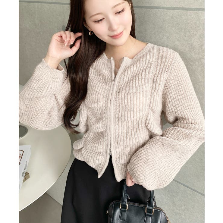 シャーリングジップニットカーディガン | moment+ | 詳細画像51 