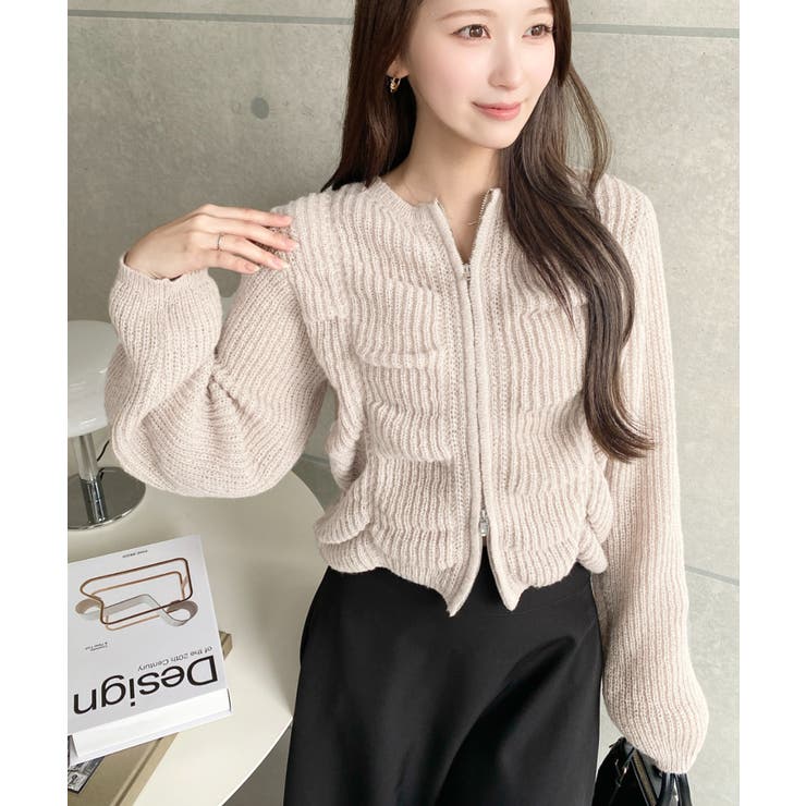 シャーリングジップニットカーディガン | moment+ | 詳細画像52 