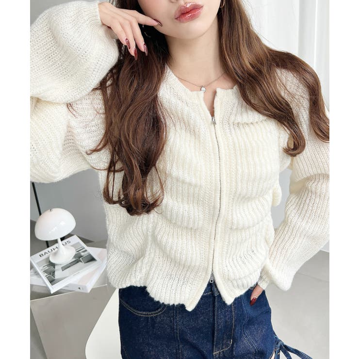 シャーリングジップニットカーディガン | moment+ | 詳細画像6 