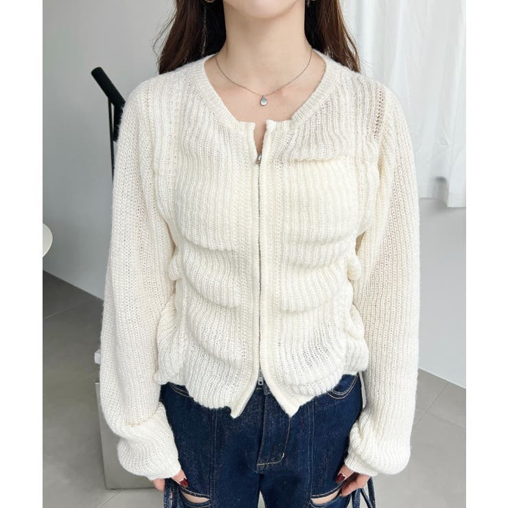 シャーリングジップニットカーディガン | moment+ | 詳細画像7 