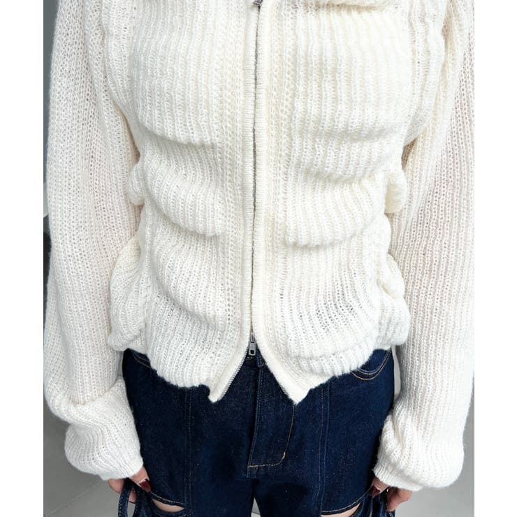 シャーリングジップニットカーディガン | moment+ | 詳細画像9 