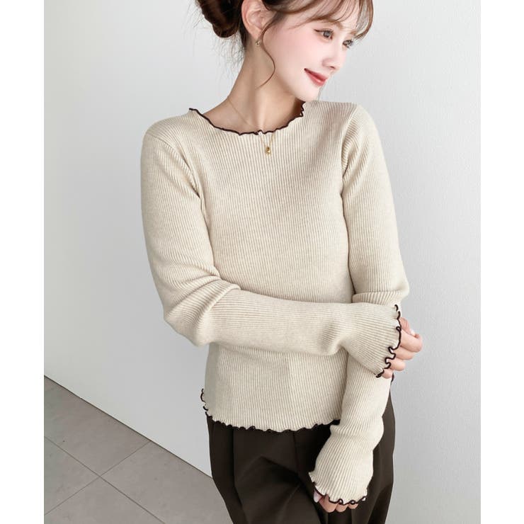 ＼シンプルなのに映える配色／クルーネック配色メローリブニットプルオーバー | moment+ | 詳細画像37 