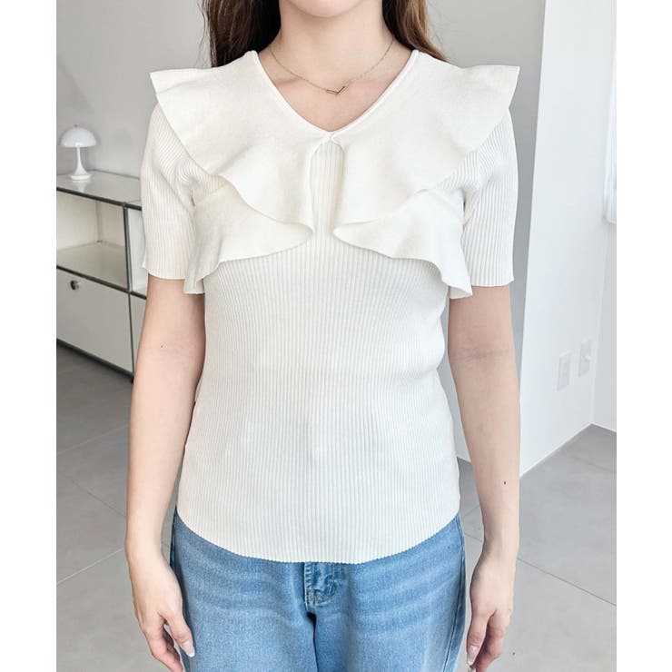 フロントフリル半袖SSニットプルオーバー | moment+ | 詳細画像7 