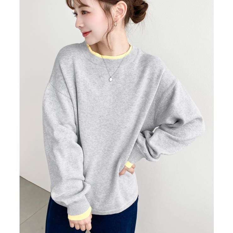バイカラークルーネックSSニットプルオーバー[品番：ERMW0004362