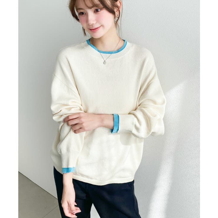 バイカラークルーネックSSニットプルオーバー[品番：ERMW0004362