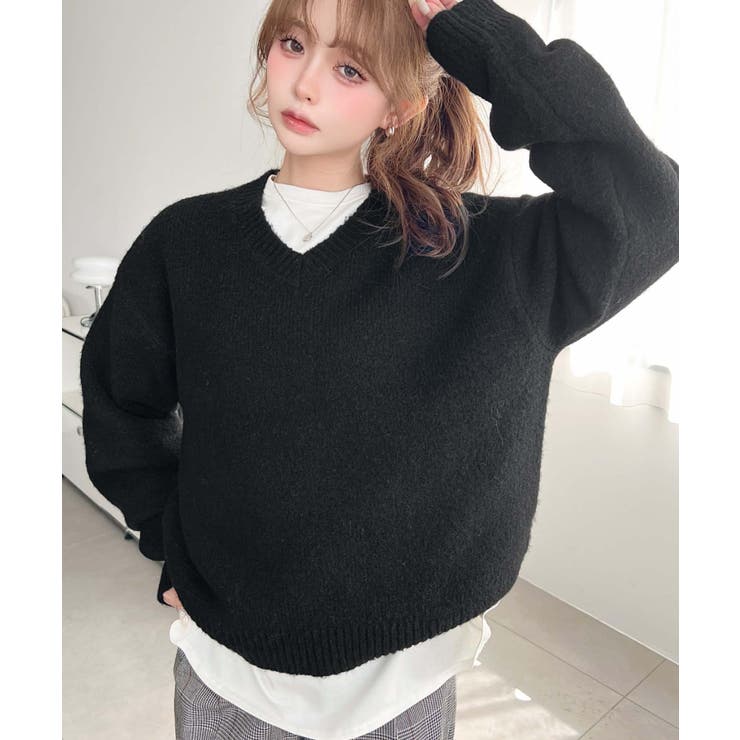 ＼洗えて楽ちん♪ Vネックゆったりもちもちミックスカラーニットプルオーバー（自宅… | moment+ | 詳細画像15 