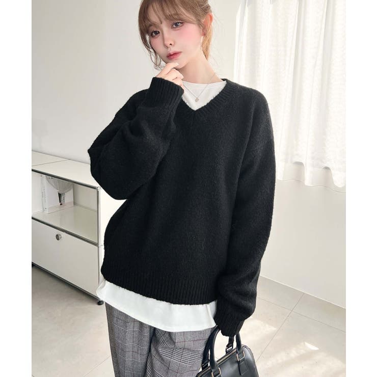 ＼洗えて楽ちん♪ Vネックゆったりもちもちミックスカラーニットプルオーバー（自宅… | moment+ | 詳細画像18 