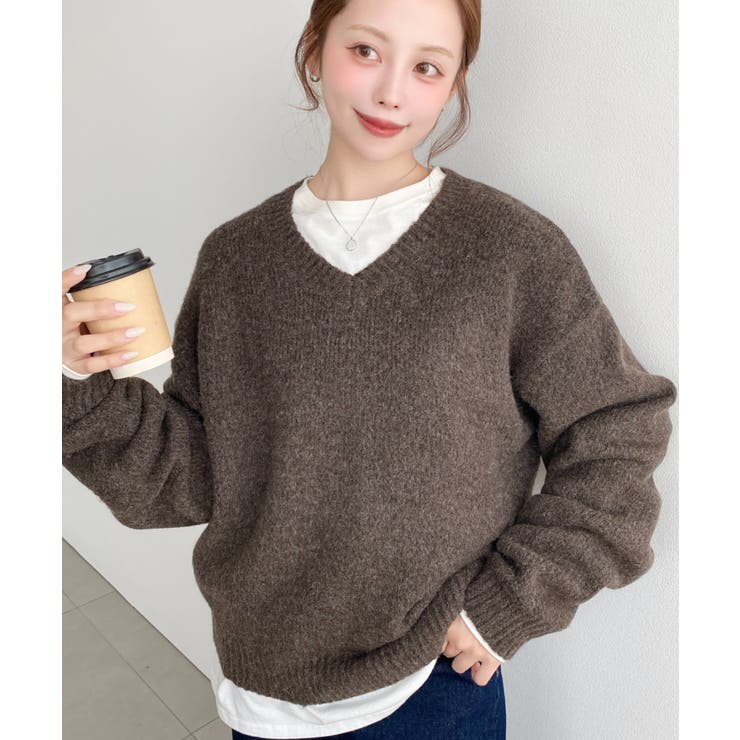 ＼洗えて楽ちん♪ Vネックゆったりもちもちミックスカラーニットプルオーバー（自宅… | moment+ | 詳細画像29 