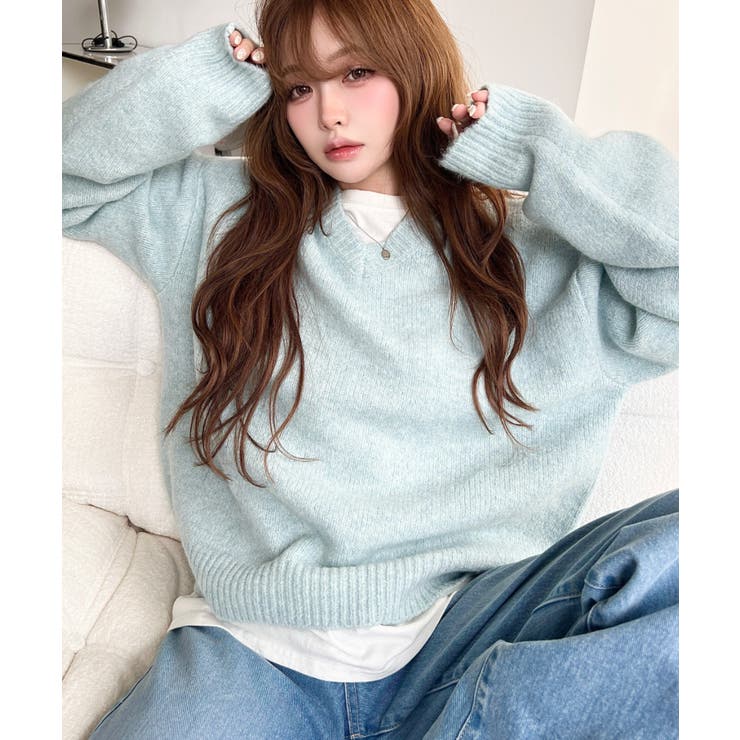 ＼洗えて楽ちん♪ Vネックゆったりもちもちミックスカラーニットプルオーバー（自宅… | moment+ | 詳細画像43 