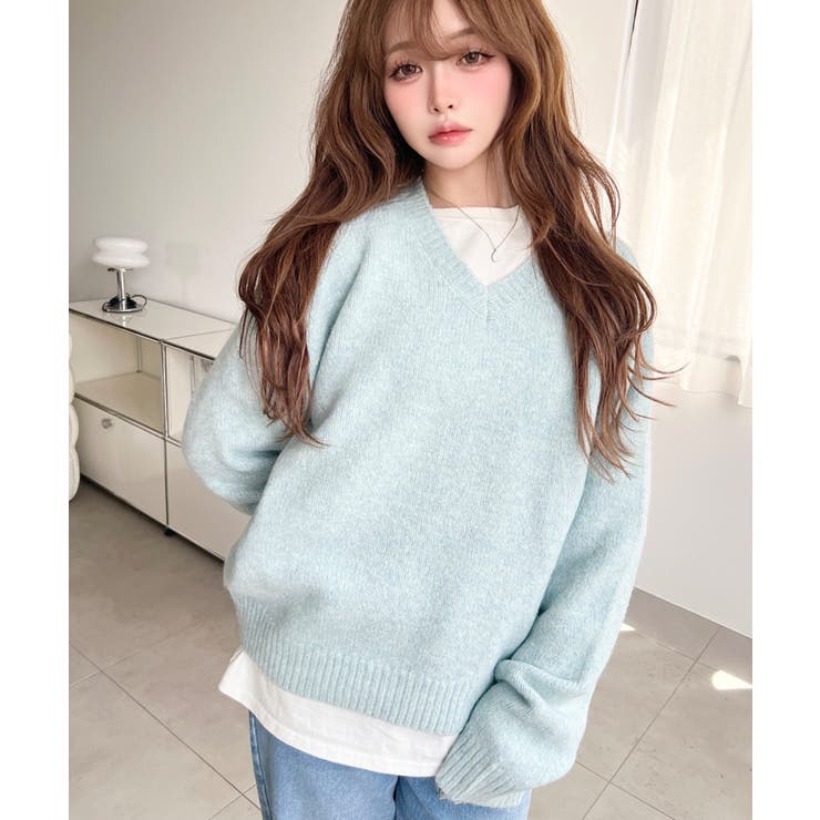 ＼洗えて楽ちん♪ Vネックゆったりもちもちミックスカラーニットプルオーバー（自宅… | moment+ | 詳細画像45 