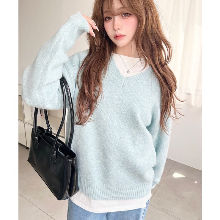＼洗えて楽ちん♪ Vネックゆったりもちもちミックスカラーニットプルオーバー（自宅… | moment+ | 詳細画像46 