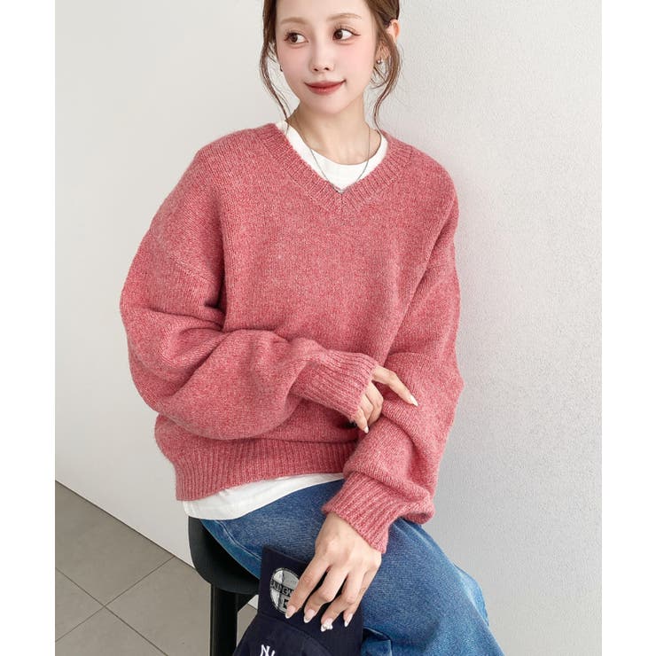 ＼洗えて楽ちん♪ Vネックゆったりもちもちミックスカラーニットプルオーバー（自宅… | moment+ | 詳細画像65 