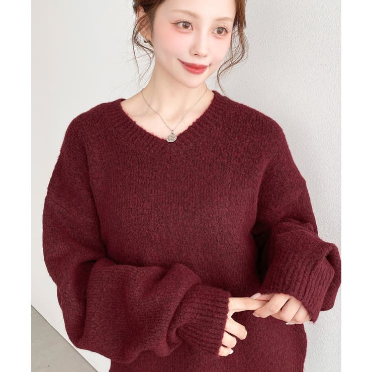 ＼洗えて楽ちん♪ Vネックゆったりもちもちミックスカラーニットプルオーバー（自宅… | moment+ | 詳細画像67 