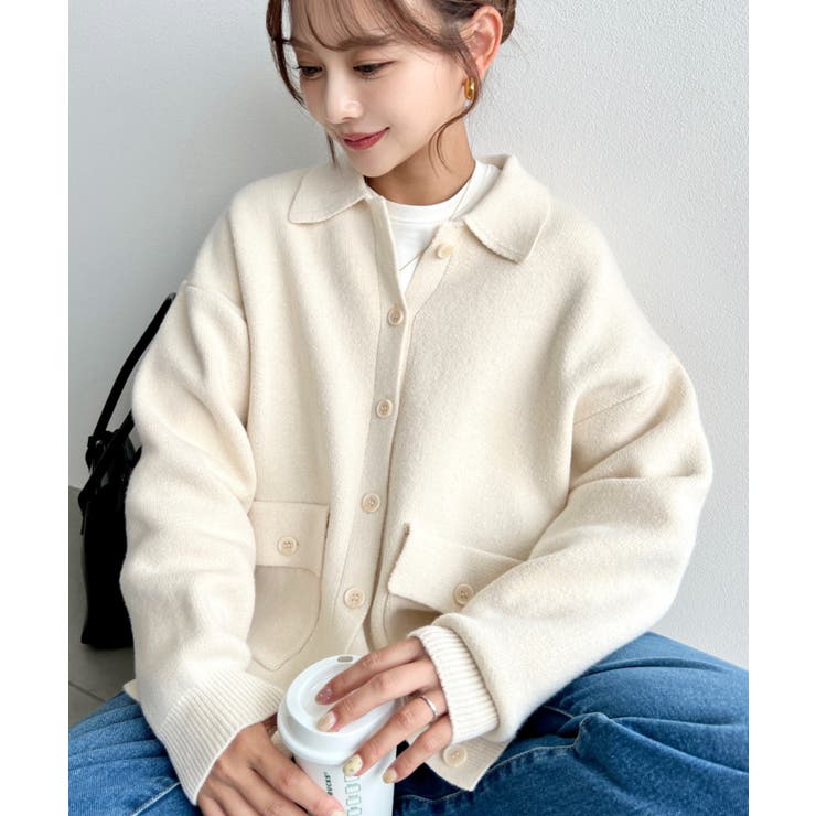 ＼オーバーサイズですっぽり◎／えり付きカーデニットブルゾン | moment+ | 詳細画像2 