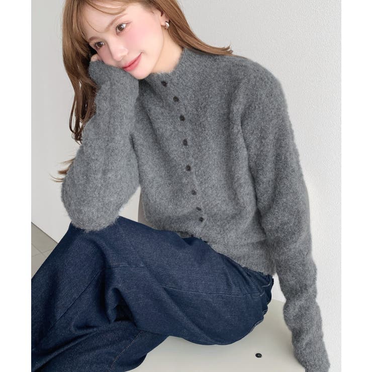 ＼ハイネックでかっこよく◎／ボタンデザインブークレシャギーニットカーディガン | moment+ | 詳細画像10 