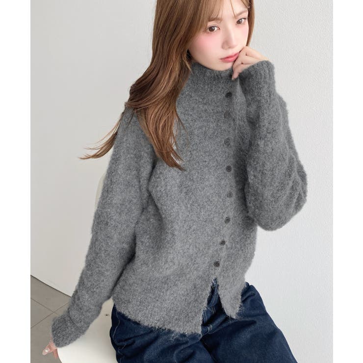 ＼ハイネックでかっこよく◎／ボタンデザインブークレシャギーニットカーディガン | moment+ | 詳細画像11 