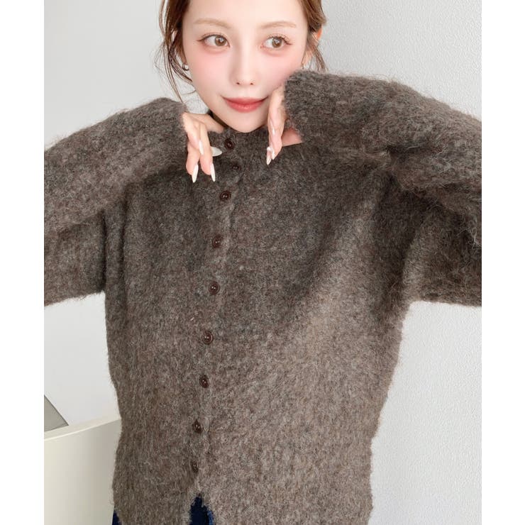 ＼ハイネックでかっこよく◎／ボタンデザインブークレシャギーニットカーディガン | moment+ | 詳細画像13 