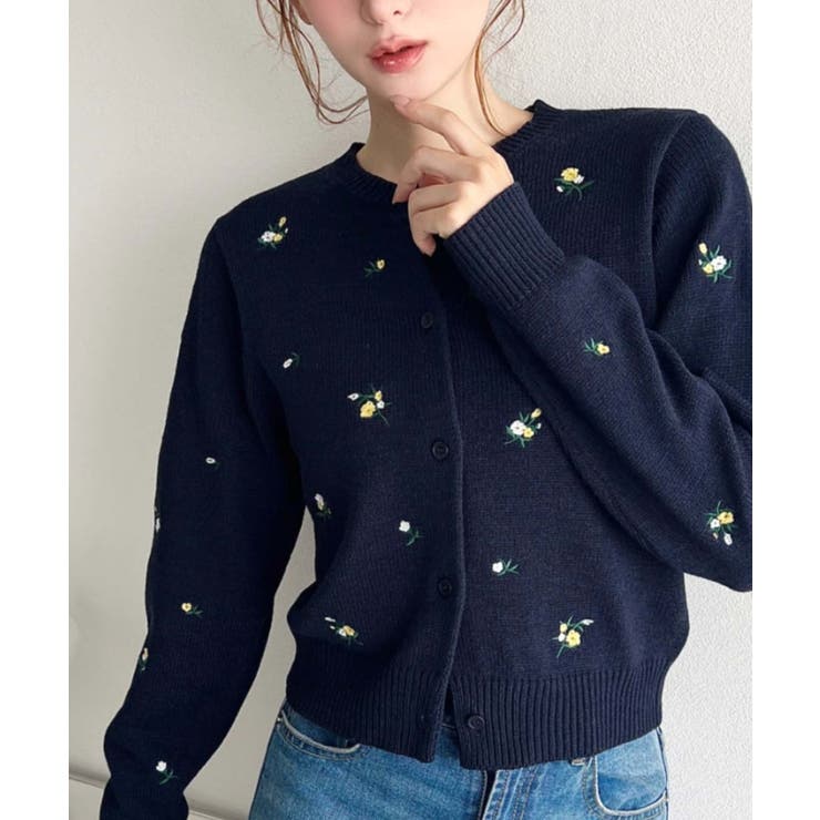 ロマンティックに／花柄刺繍ニットカーディガン[品番：ERMW0004515