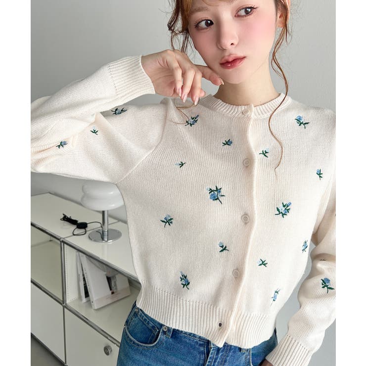 ＼ロマンティックに♡／花柄刺繍ニットカーディガン | moment+ | 詳細画像3 