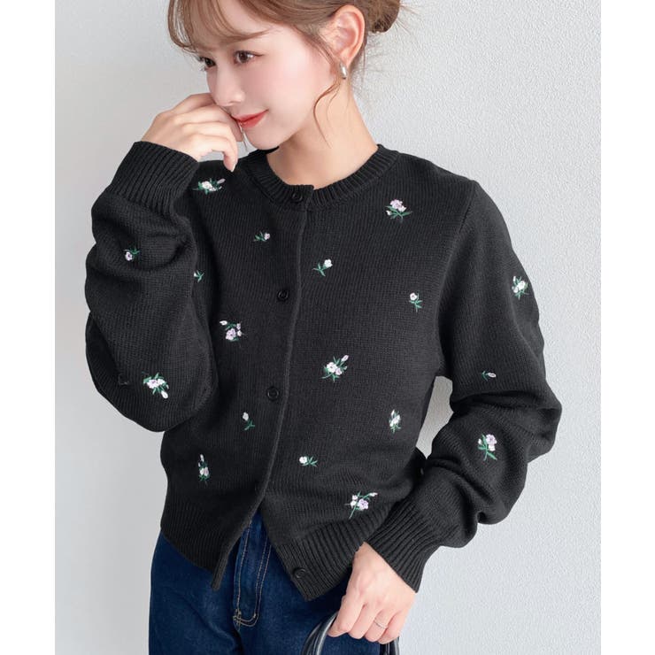 ロマンティックに／花柄刺繍ニットカーディガン[品番：ERMW0004515
