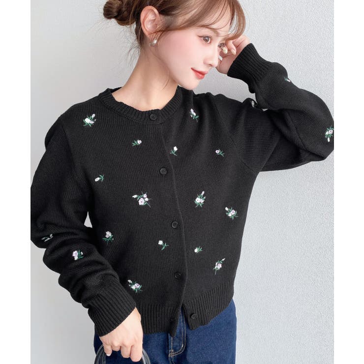 ロマンティックに／花柄刺繍ニットカーディガン[品番：ERMW0004515