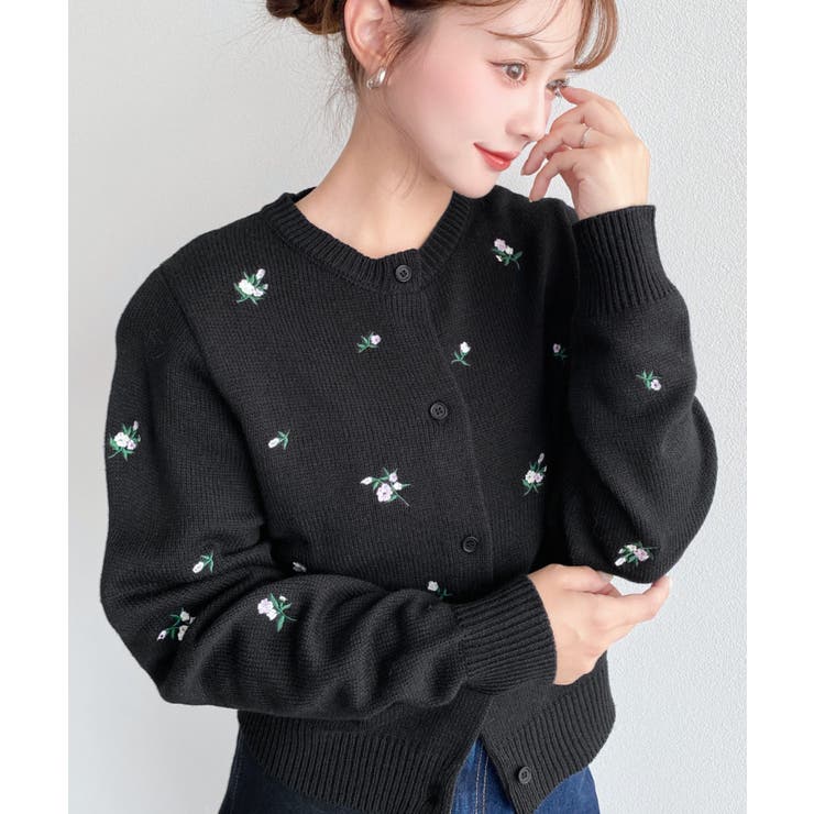 ロマンティックに／花柄刺繍ニットカーディガン[品番：ERMW0004515