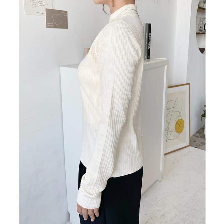 ボトルネックワイドリブカラー＆ボーダーニットプルオーバー12G[品番