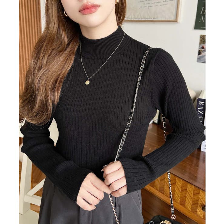 ボトルネックワイドリブカラー＆ボーダーニットプルオーバー12G | moment+ | 詳細画像18 