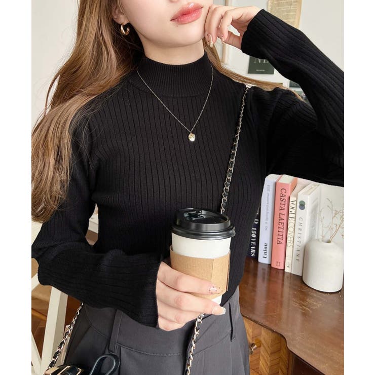 ボトルネックワイドリブカラー＆ボーダーニットプルオーバー12G | moment+ | 詳細画像20 