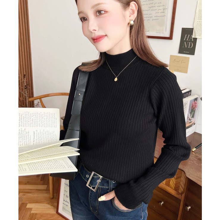 ボトルネックワイドリブカラー＆ボーダーニットプルオーバー12G | moment+ | 詳細画像23 