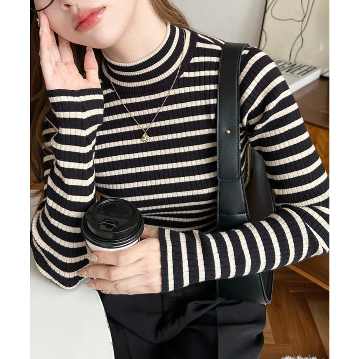 ボトルネックワイドリブカラー＆ボーダーニットプルオーバー12G | moment+ | 詳細画像27 