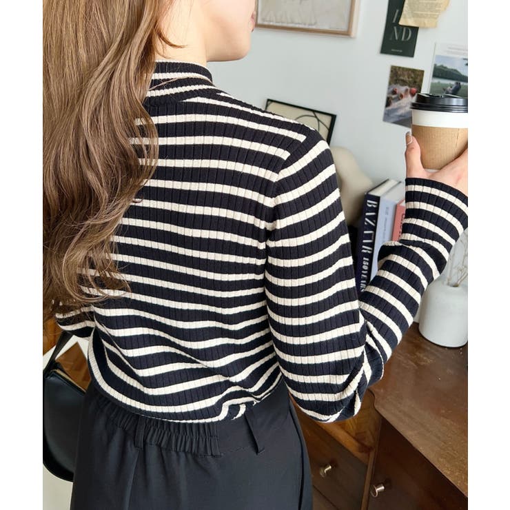 ボトルネックワイドリブカラー＆ボーダーニットプルオーバー12G | moment+ | 詳細画像28 