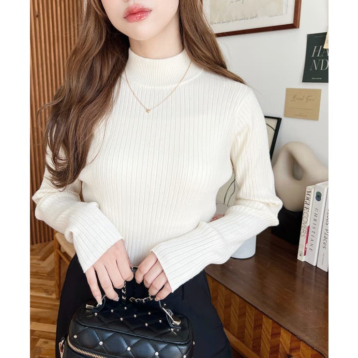 ボトルネックワイドリブカラー＆ボーダーニットプルオーバー12G | moment+ | 詳細画像3 