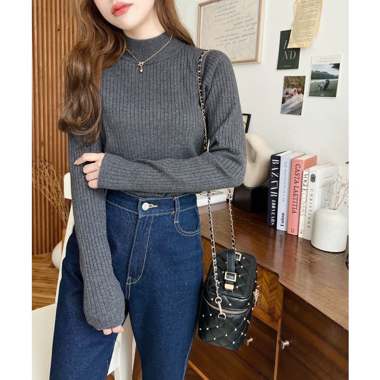 ボトルネックワイドリブカラー＆ボーダーニットプルオーバー12G | moment+ | 詳細画像30 